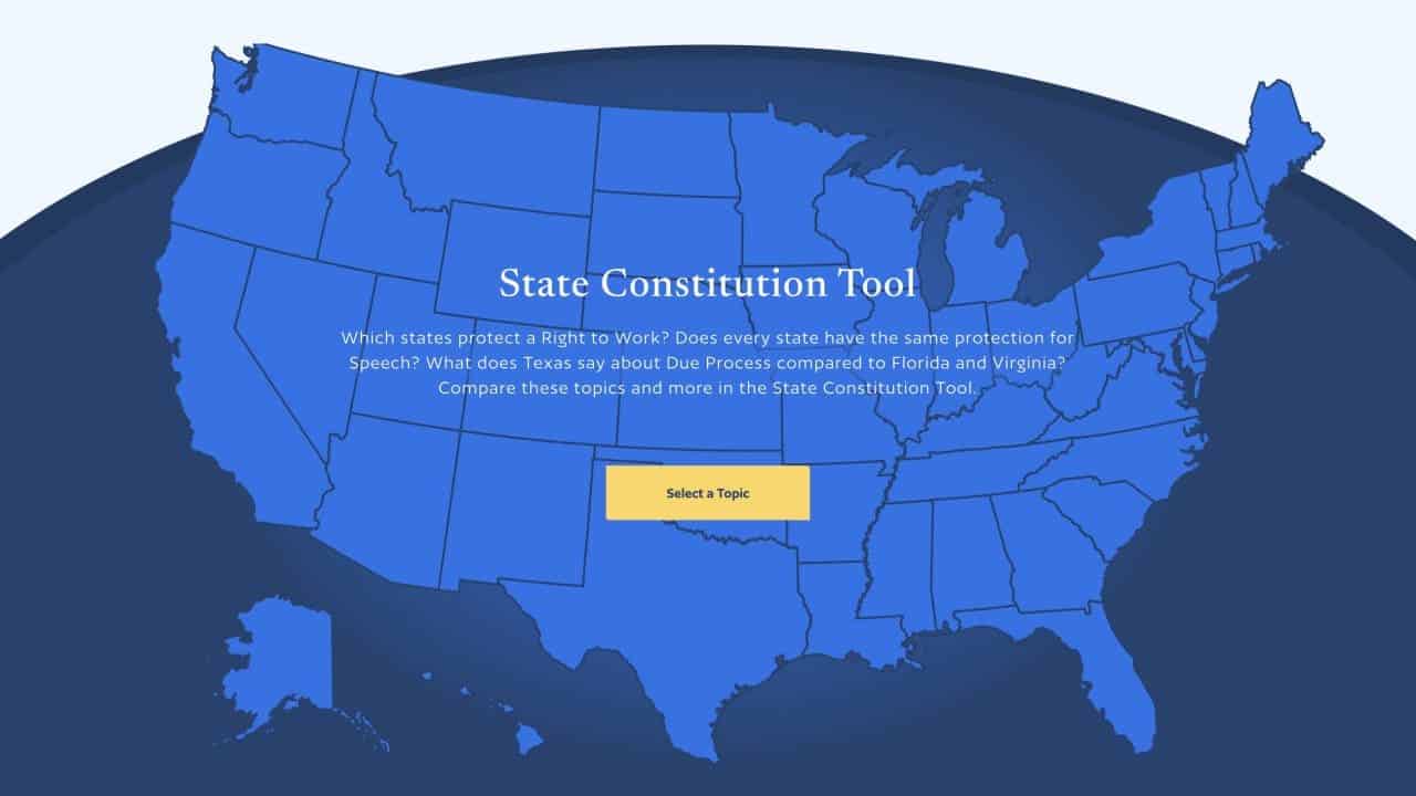 Map of U.S. with state constitution tool.